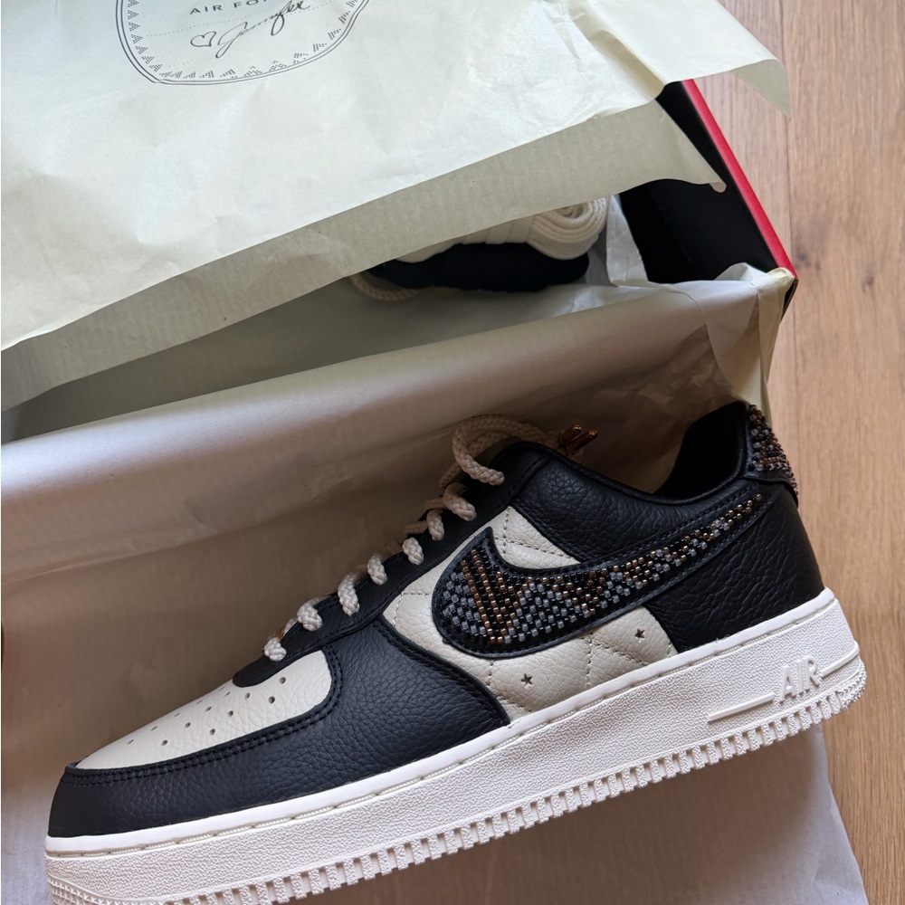 Nike Premium goods Air Force 1 Low Black and Cream Beaded Swoosh